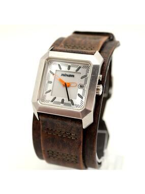 Nixon The Vector 35mm Square Watch Backlight Wide Brown Leather w New Battery